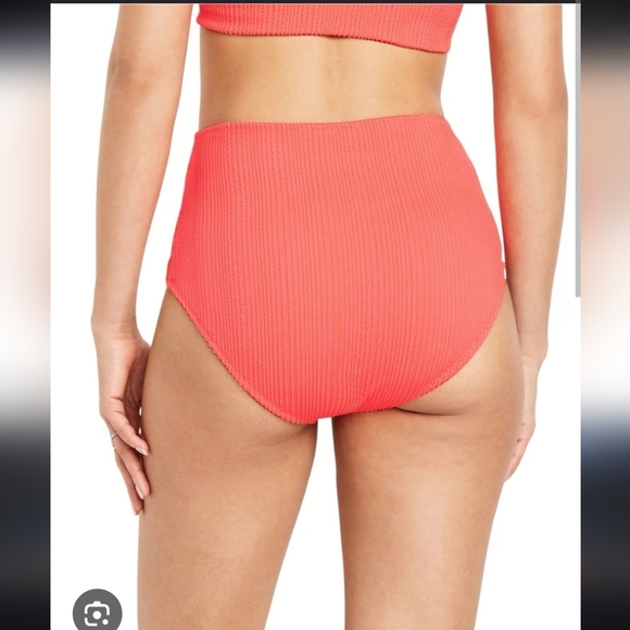 Old Navy Coral Tropics Ribbed High-Waist Hi-Coverage Bikini Set Size M - Picture 3 of 16